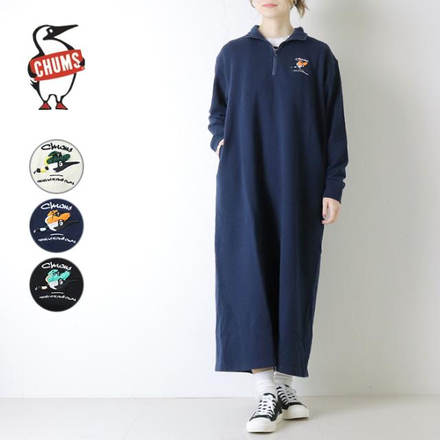 チャムス CHUMS ループパイルハーフジップワンピース CH18-1374 スウェット 長袖 ロング ブービーバード 刺繍 レディース