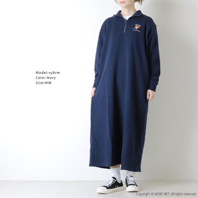 チャムス CHUMS ループパイルハーフジップワンピース CH18-1374 スウェット 長袖 ロング ブービーバード 刺繍 レディース