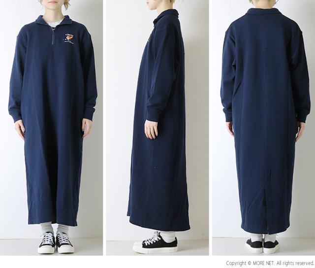 チャムス CHUMS ループパイルハーフジップワンピース CH18-1374 スウェット 長袖 ロング ブービーバード 刺繍 レディース