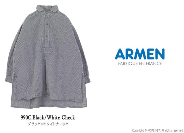 アーメン ARMEN シアサッカーギンガムチェックワークギャザーシャツ INAM2632C プルオーバー チュニック 長袖 レディース_1