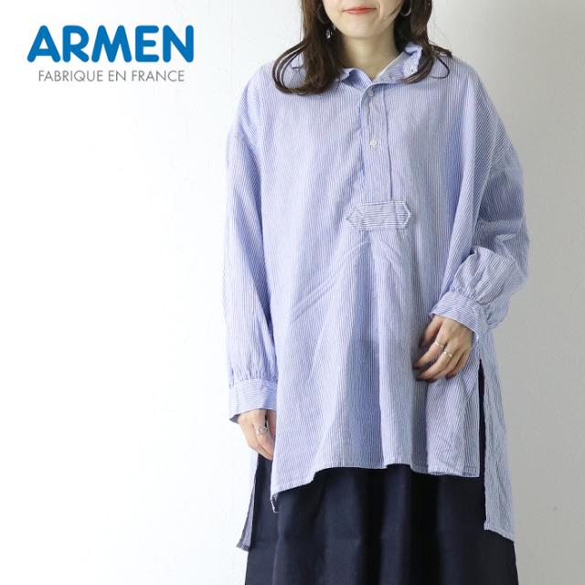 アーメン ARMEN シアサッカーストライプワークギャザーシャツ INAM2632S プルオーバー チュニック 長袖 レディース