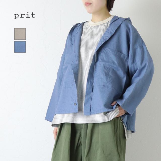 プリット prit ラミーバイオクロスフーディーシャツブルゾン P81618 日本製 羽織 フード 長袖 麻 レディース
