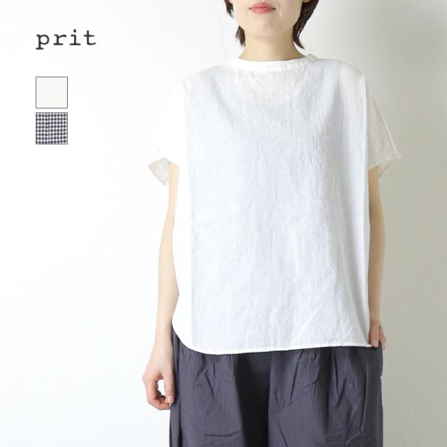 SALE セール/ プリット prit 綿麻平織スリーブレスラウンドヘムプルオーバー P82610 日本製 ワイド バックボタン 無地 ギンガム レディース /返品・交換不可 7,009円