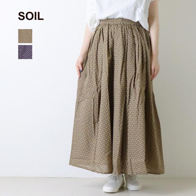 ソイル SOIL コットンスラブスモールフラワープリントギャザースカート NSL26035 小花柄 フレア ロング丈 裏地付き レディース