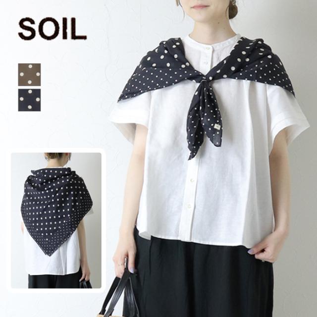 ソイル SOIL コットンボイルドットプリントスクエアストール NSL26059 大判 水玉 ロゴ プレゼント ギフト インド製 レディース