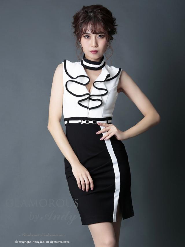 日本最大級 S M キャバクラ ワンピ バースデー パーティー 衣装 ワンピース ブランド 高級 銀座 ラウンジ クラブ キャバ キャバドレス アンディ Andy Gms V511 ストレッチ無地 バイカラークロス シースルーデザインノースリーブタイトミニドレス グラマラス Glamorous