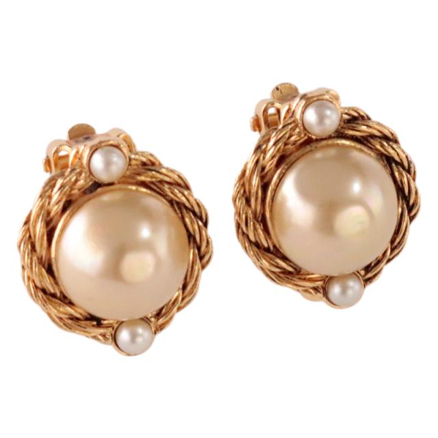 シャネル 1982 GP×フェイクパール イヤリングゴールド