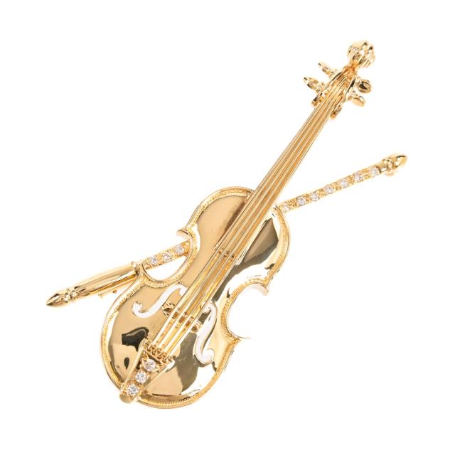 バイオリンモチーフ K18YG ダイヤ0.15ct チャーム:約W3xH6cm レディース 中古A品