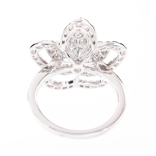 K18 ダイヤモンド フラワー 二連 ホワイトゴールド リング 花 スクエア 四角 18金 18k ゴールド 指輪 天然 ダイヤ レディース ピンクダイヤモンドダブルフラワーペンダントホワイトゴールドトップk18