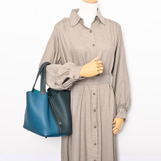 エルメス ピコタンロックMM ハンドバッグ ブルー系 シルバー金具