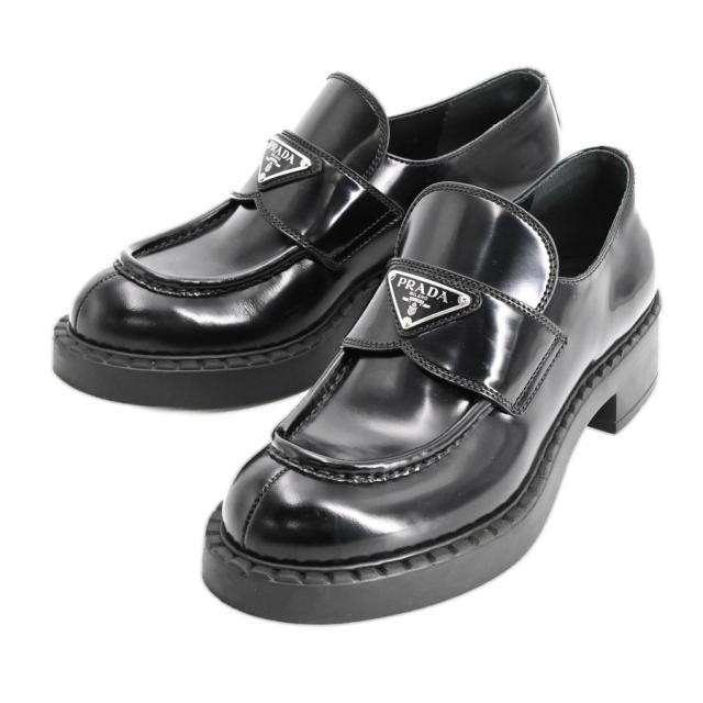 プラダ チョコレート ブラッシュドレザー ローファー　SIZE36 PRADA】チョコレート ブラッシュドレザー ローファー (PRADA