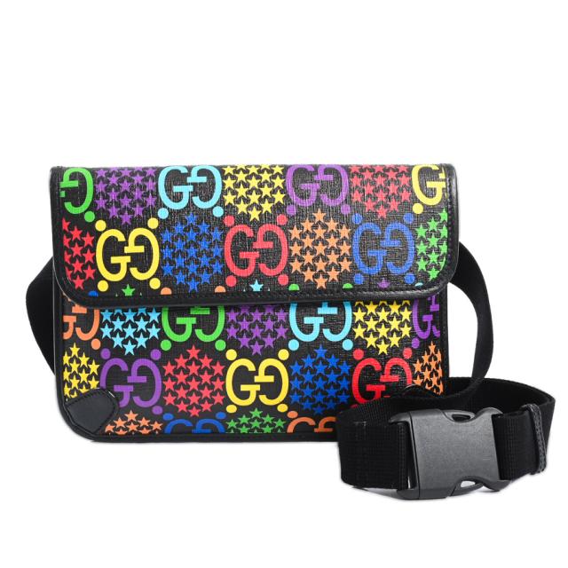 グッチ ベルトバッグ ボディバッグ PVC 598113 ブラック メンズ 中古AB品