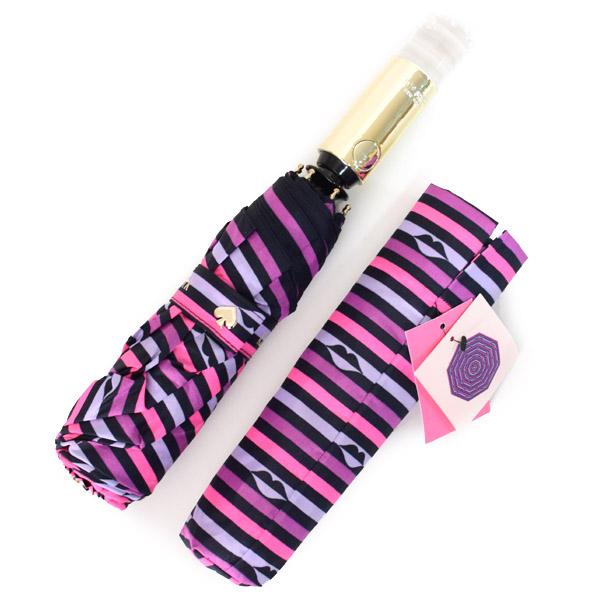 ケイトスペード katespade ポリエステル リップ ストライプ ボーダー スモール アンブレラ 折りたたみ傘 ネイビーマルチ WJRU0371_2