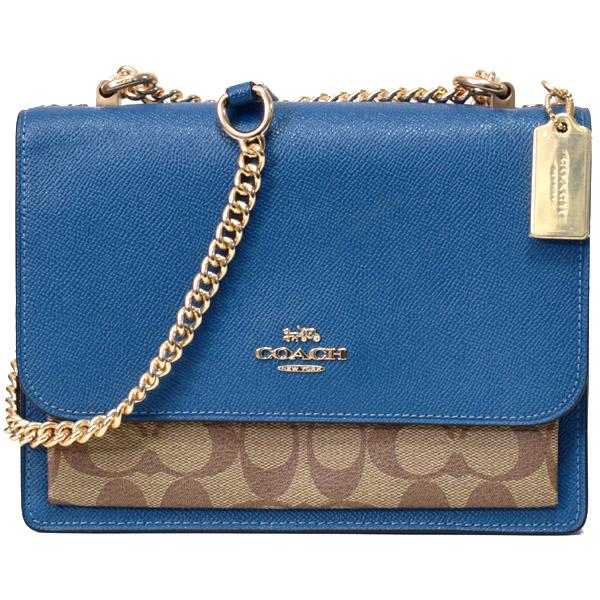 コーチ バッグ COACH クロスグレインレザー コーティングキャンバス シグネチャー クレア チェーン クロスボディ 2way 斜め掛け ショルダー バッグ カーキ×ディープアトランティック 91019