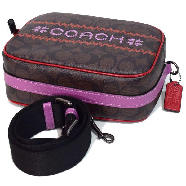 コーチ バッグ COACH コーティングキャンバス ぺブルレザー シグネチャー デンプシー フェアアイル グラフィック カメラバッグ クロスボディ 斜め掛け 2way クラッチ ショルダーバッグ ブラウン×レッドマルチ coach1541_2