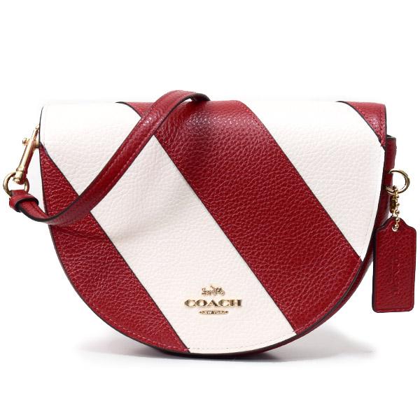コーチ バッグ COACH ぺブルレザー エレン ストライプ クロスボディ 三日月 ハーフムーン 斜め掛け ショルダーバッグ レッド×チャーク coach1429