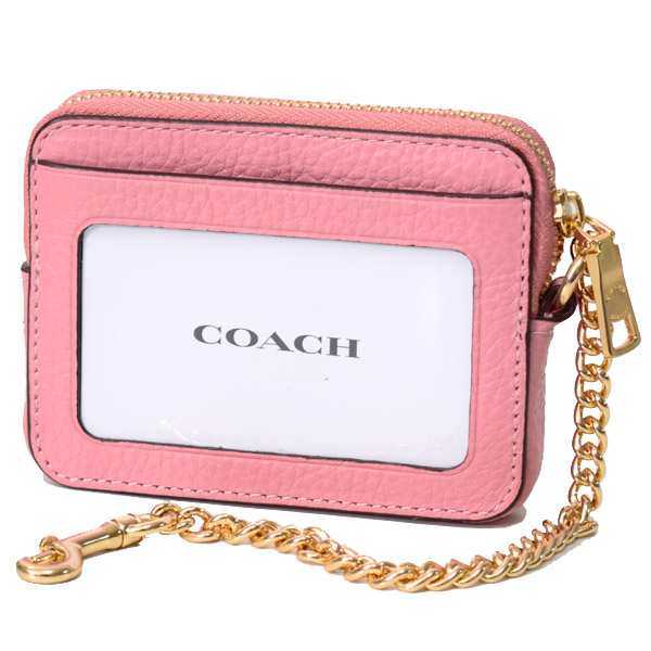 コーチ カードケース COACH ぺブルレザー チェーン ロゴ ジップ カード