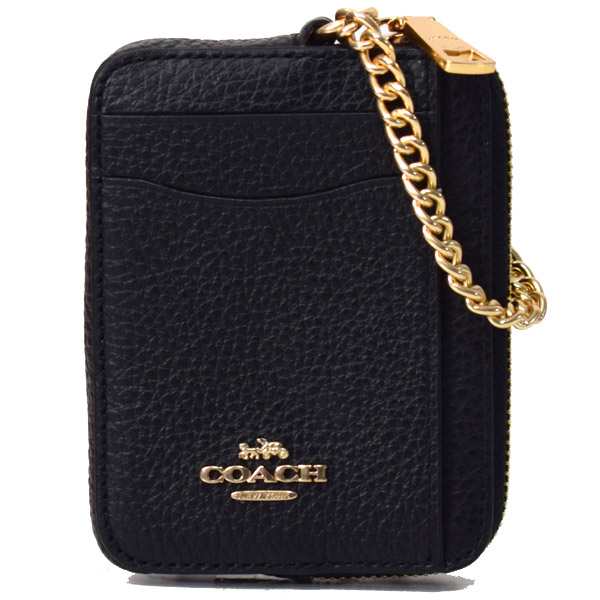 コーチ カードケース COACH ぺブルレザー チェーン ロゴ ジップ カード