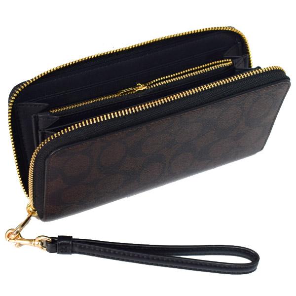 コーチ 長財布 COACH コーティングキャンバス スムースレザー シグネチャー リストレット ロング ジップ アラウンド 長財布 ブラウン×ブラック coach4452