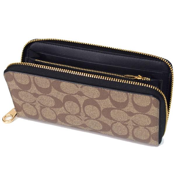 コーチ 長財布 COACH コーティングキャンバス スムースレザー シグネチャー リストレット ロング ジップ アラウンド 長財布 ブラウン×ブラック coach4452
