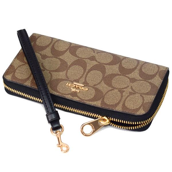 コーチ 長財布 COACH コーティングキャンバス スムースレザー 