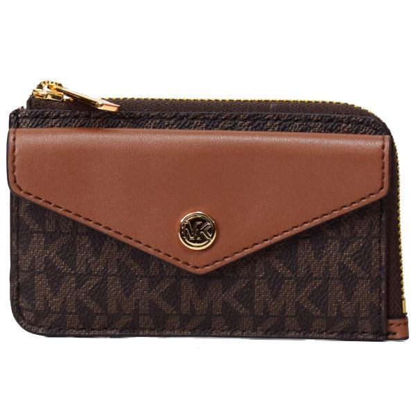 マイケルコース ケース MICHAEL KORS PVC レザー モノグラム ジェット セット トラベル スモール コーナー L字 ジップ カードケース ケース 小銭入れ カードホルダー ブラウン 35F1GTVD5B