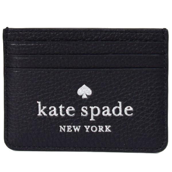 ケイトスペード カードケース katespade ぺブルレザー グリッター ラメ ロゴ スモール スリム カードホルダー 名刺入れ 定期入れ パスケース ブラック K4706