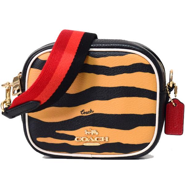 コーチ バッグ COACH コーティングキャンバス ぺブルレザー タイガー 寅 プリント ミニ デンプシー カメラバッグ クロスボディ 斜め掛け 2way クラッチ ショルダーバッグ ハニー×ブラックマルチ C6953