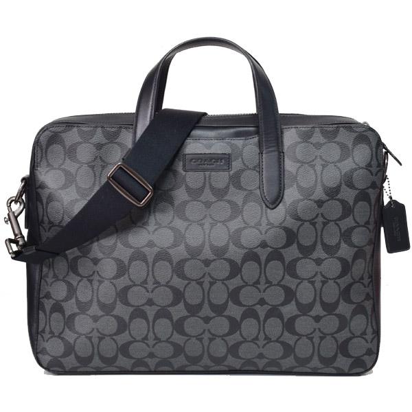 コーチ バッグ COACH コーティングキャンバス レザー メンズ シグネチャー スリム 2WAY ビジネス ブリーフ ショルダーバッグ チャコール×ブラック C2837