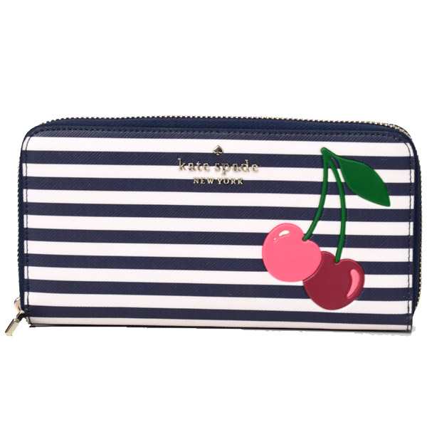 ケイトスペード 長財布 katespade レザー ボーダー チェリー ラージ ジップ コンチネンタル アラウンド 財布 ブルーマルチ K6144