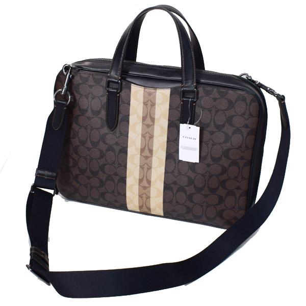 コーチ バッグ COACH メンズ コーティングキャンバス レザー シグネチャー グラハム ストライプ スリム 2WAY ビジネス ブリーフケース ショルダーバッグ マホガニーマルチ C9826