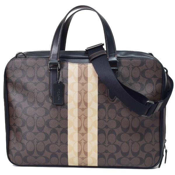 コーチ バッグ COACH メンズ コーティングキャンバス レザー シグネチャー グラハム ストライプ スリム 2WAY ビジネス ブリーフケース ショルダーバッグ マホガニーマルチ C9826
