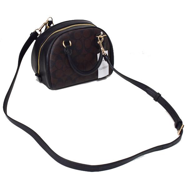 コーチ バッグ COACH コーティングキャンバス レザー シグネチャー ミニ ドーム サッチェル 2Way ショルダー ハンドバッグ ブラウン×ブラック CA591_1