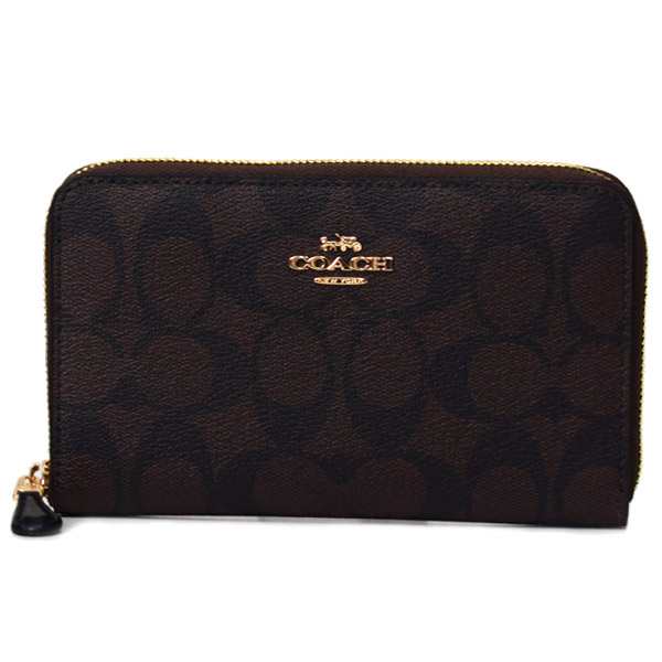 コーチ 財布 COACH コーティングキャンバス レザー シグネチャー ミディアム ジップ アラウンド ウォレット 財布 ブラウン×ブラック 88913の通販は