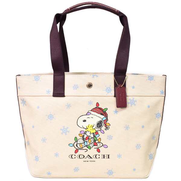 【極美品】COACH トートバッグ スヌーピー ピーナッツ キャンバスカラーホワイト