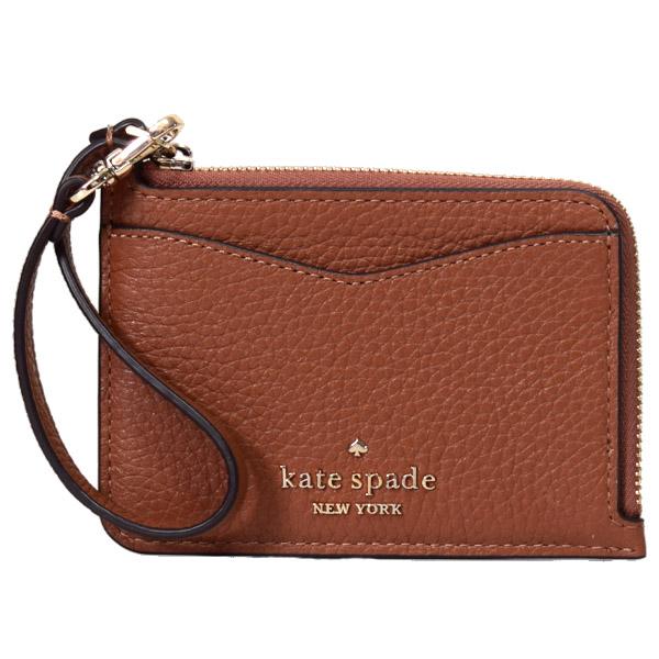 ケイトスペード ケース katespade ぺブルレザー レイラ キーリング付 スモール カードホルダー カードケース リストレット 小銭入れ ウォームジンジャー WLR00398