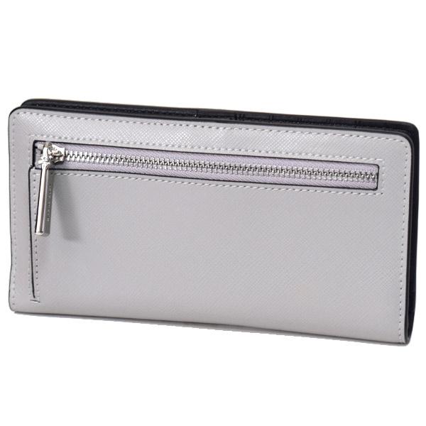 ケイトスペード 長財布 katespade サフィアーノレザー ステイシー カラーブロック ロゴ ラージ スリム バイフォールド 二つ折り カードケース 財布 ニムバスグレー WLR00122 ケイトスペード 長財布 katespade サフィアーノレザー ステイシー
