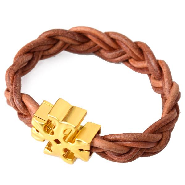 トリーバーチ ブレスレット TORY BURCH レザー メタル ロゴ 編み込み フィッシャーマン レザー ジュエリー ブレスレット バングル ロールドゴールド×バケッタ 135296_1