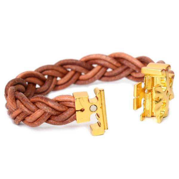 トリーバーチ ブレスレット TORY BURCH レザー メタル ロゴ 編み込み フィッシャーマン レザー ジュエリー ブレスレット バングル ロールドゴールド×バケッタ 135296_3