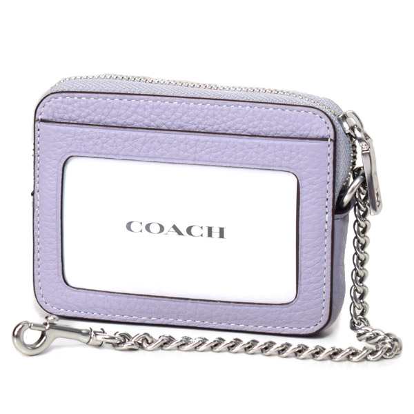 コーチ カードケース COACH ぺブルレザー チェーン ロゴ ジップ カード