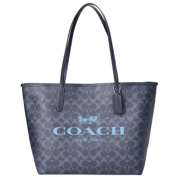 コーチ バッグ COACH コーティングキャンバス スムースレザー シグネチャー ロゴ シティ トートバッグ デニム×ミッドナイトネイビー CP074の通販は 39,800円
