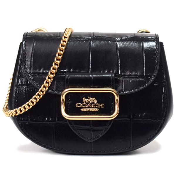 コーチ カードケース COACH クロコダイル エンボスドレザー モーガン チェーン カードケース ポーチ コインケース 財布 ショルダー バッグ ブラック CN379
