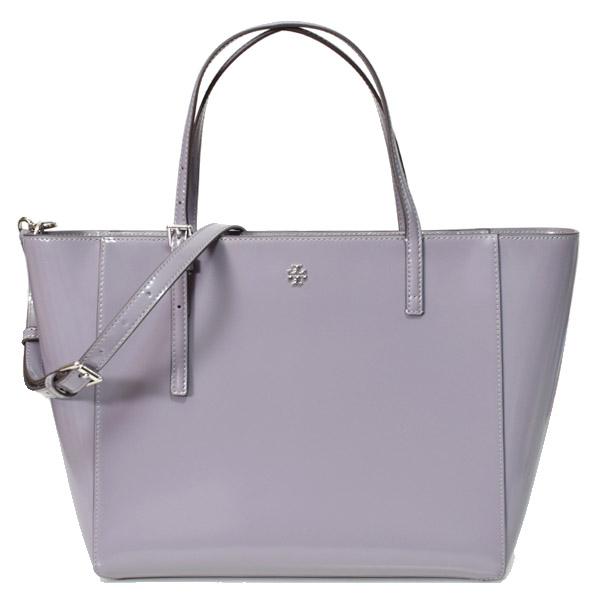 トリーバーチ バッグ TORY BURCH パテントレザー エマーソン ロゴ トート 2way クロスボディ 斜め掛け ショルダー ハンドバッグ グレー 139310