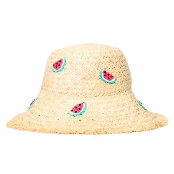 ケイトスペード 帽子 katespade 麦わら帽子 ストロー スロッシュ ストーン 刺? スイカ ウォーターメロン ハット 帽子 ナチュラル KS1003972_1