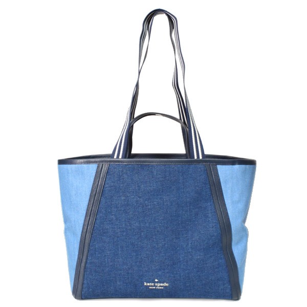 ケイトスペード バッグ katespade デニム レザー カラーブロック ツートン バイカラー ロゴ ラージ ダブル ハンドル 2way ショルダー トートバッグ デニム ブルーマルチ KA798の通販は