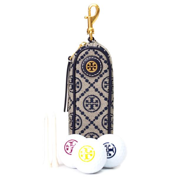 トリーバーチ ゴルフキット TORY BURCH ジャガード レザー Tモノグラム ジップ ポーチ キーフック付き ゴルフ セット（ゴルフボール、ティー付）トリーネイビー 88831