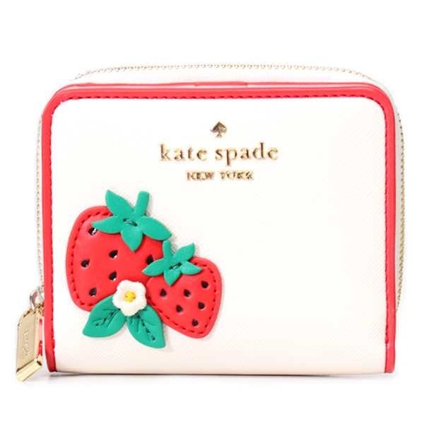 ケイトスペード 財布 katespade レザー ストロベリー 苺 アップリケ ロゴ スモール ジップ アラウンド ウォレット 二つ折り コンパクト財