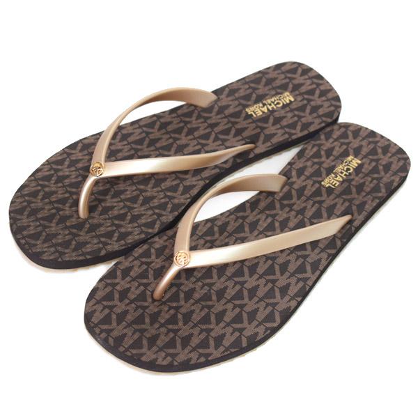 マイケルコース サンダル MICHAEL KORS ラバー モノグラム ロゴ プリント フリップ フロップ ビーチ サンダル ブラウン×ゴールド 7M 40S1JIFA1Q