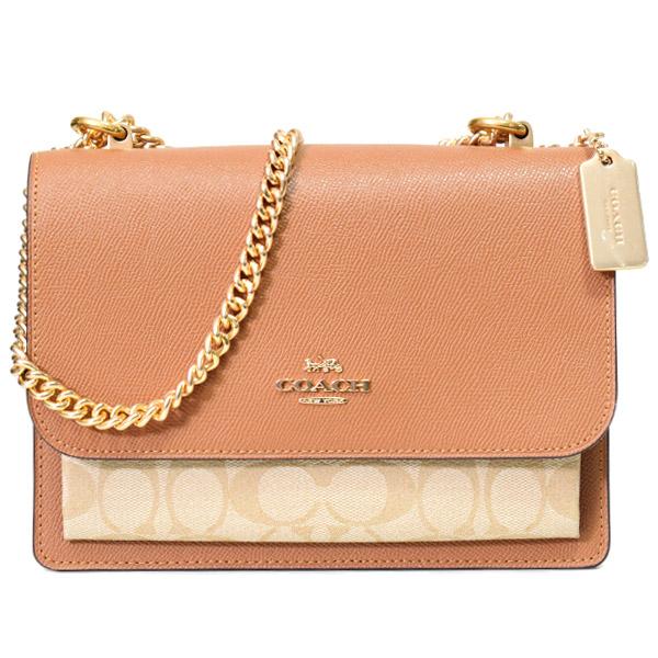 コーチ バッグ COACH コーティングキャンバス クロスグレインレザー シグネチャー クレア チェーン クロスボディ 2way 斜め掛け ショルダー バッグ ライトカーキ×ライトサドル 91019の通販は