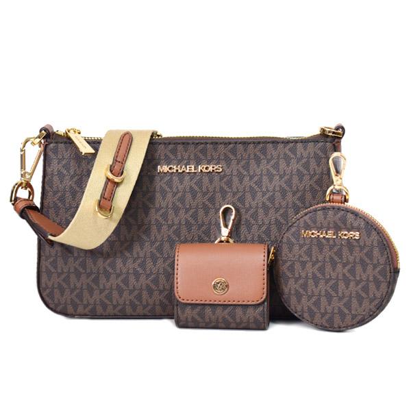 マイケルコース バッグ MICHAEL KORS PVC レザー モノグラム ジェット セット トラベル 2way マルチポーチ2点付き スモール クロスボディ 斜めがけ クラッチ ショルダーバッグ ブラウン 35S2GTVC1B